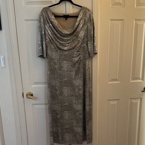 Connected Apparel Metallic Silver Cowl Neck Women's Dress Size 14